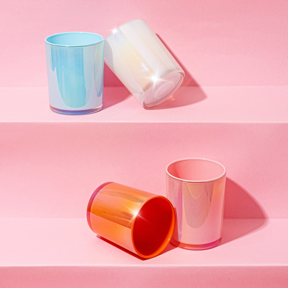 Glass Iridescent Jars - White