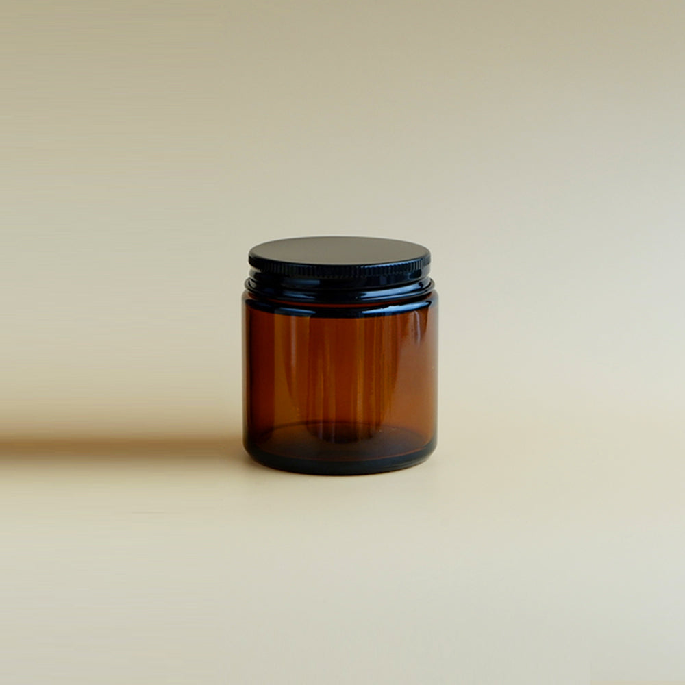 Glass Amber Jar Black Lid