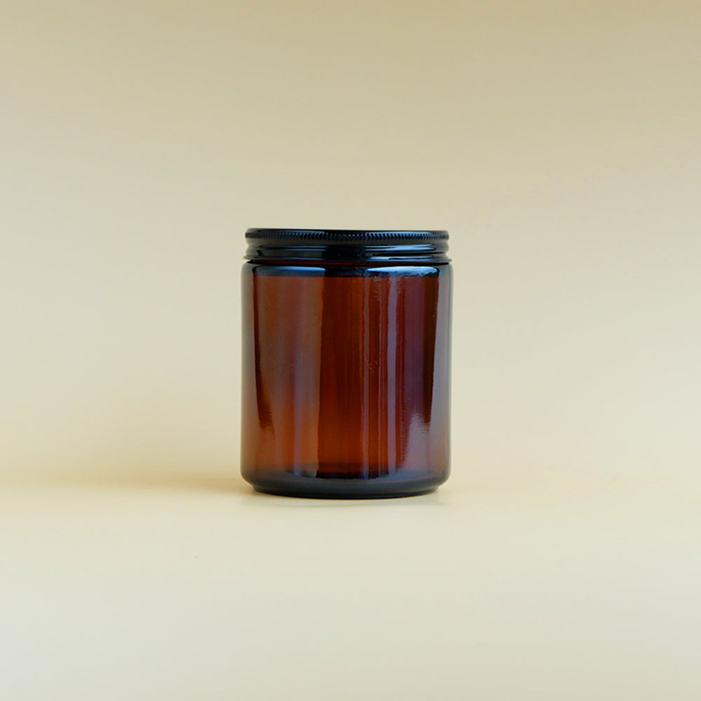 Glass Amber Jar Black Lid