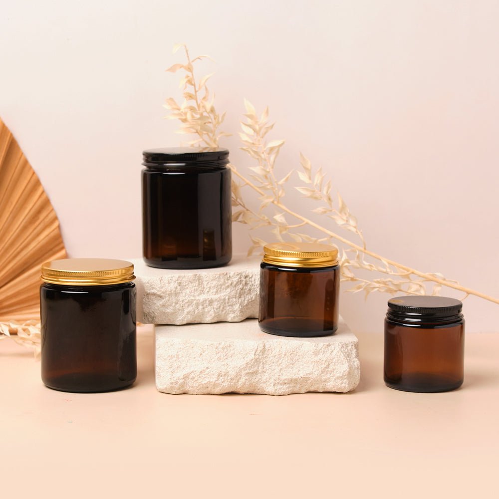 Glass Amber Jar Black Lid