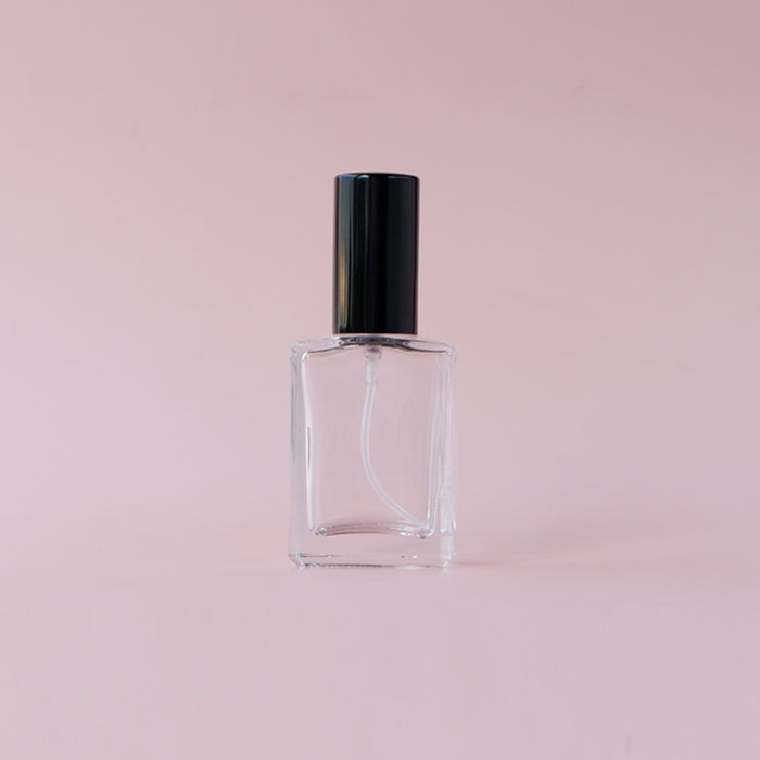 Perfume Glass Bottle - Flat Tall Black Lid