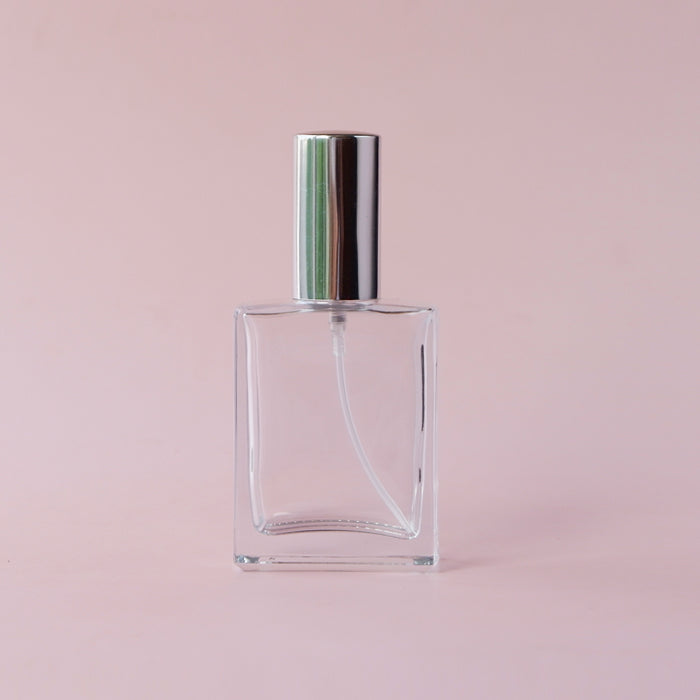 Perfume Glass Bottle - Flat Tall Silver Lid