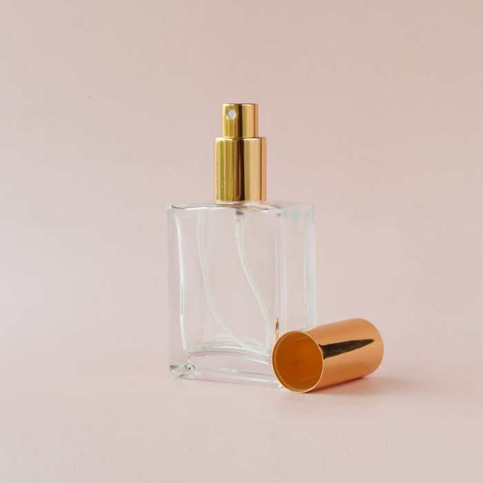 Perfume Glass Bottle - Flat Tall Gold Lid