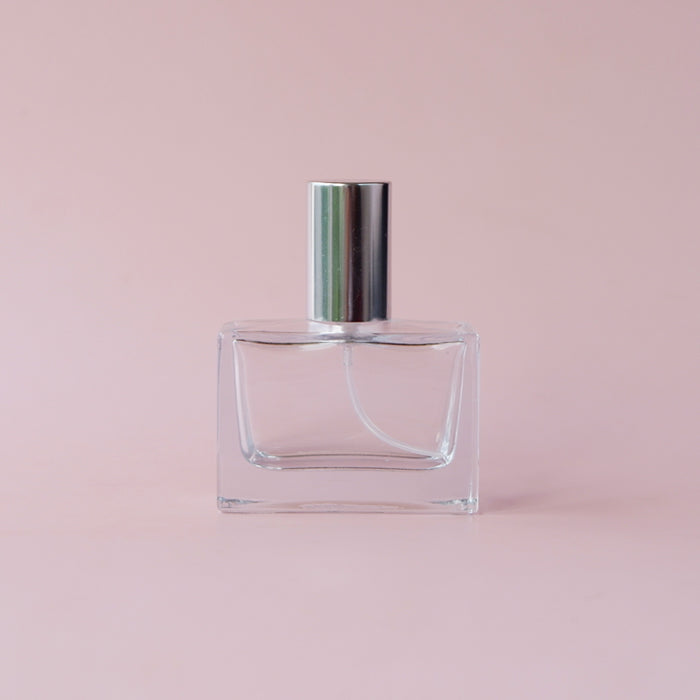 Perfume Glass Bottle - Flat Short Silver Lid