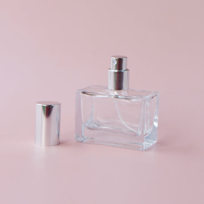 Perfume Glass Bottle - Flat Short Silver Lid