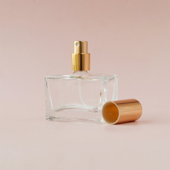 Perfume Glass Bottle - Flat Short Gold Lid