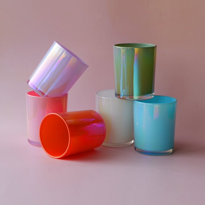 Glass Iridescent Jars - Sage Green