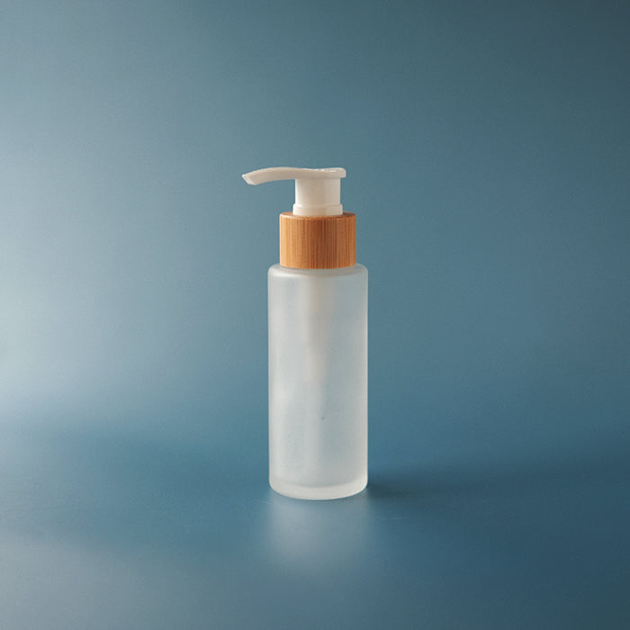 Glass Bottle Cylinder Bamboo Frosted Pump