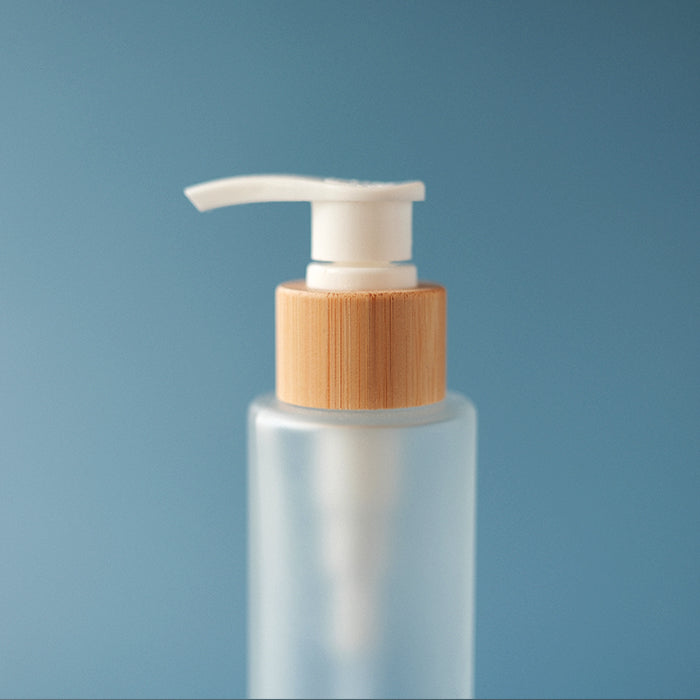 Glass Bottle Cylinder Bamboo Frosted Pump