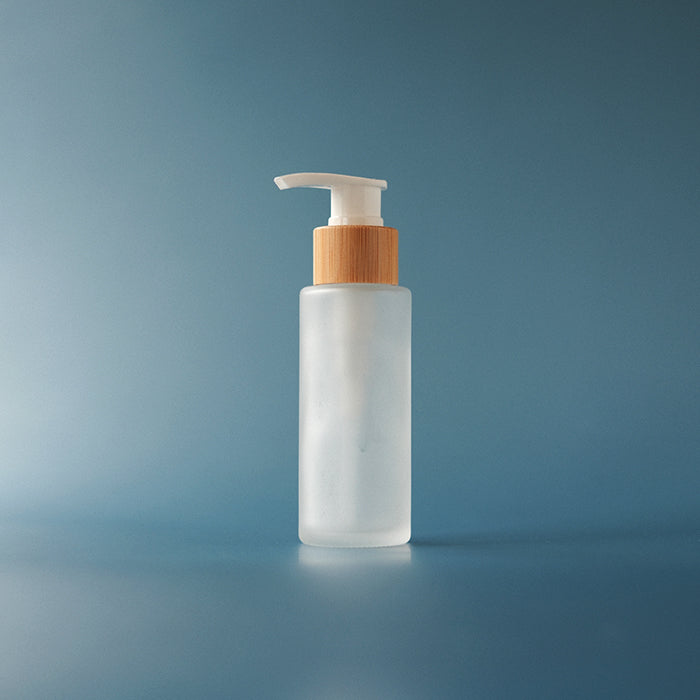 Glass Bottle Cylinder Bamboo Frosted Pump